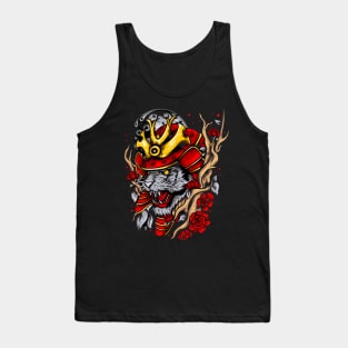 colorful tiger head in samurai helmet surrounded Tank Top